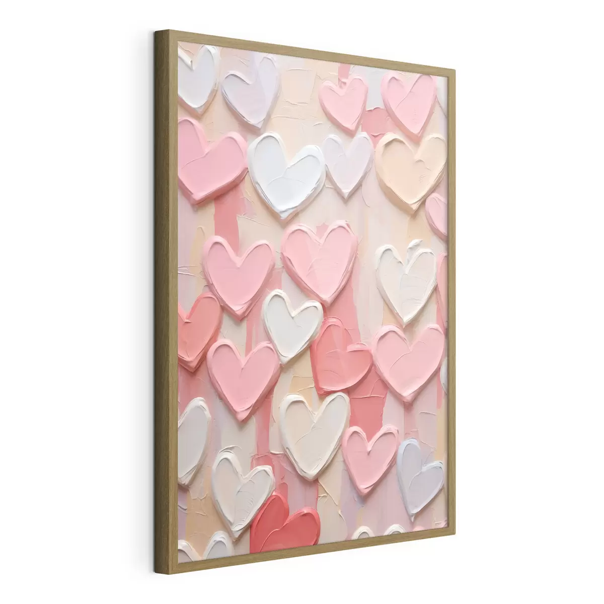 Poster Cuori in varie tonalità di pesca e rosa, realizzati con una tecnica pittorica a texture f48751