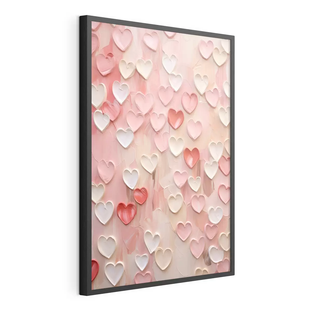 Poster Cuori in varie tonalità di pesca e rosa, realizzati con una tecnica pittorica a texture f48752