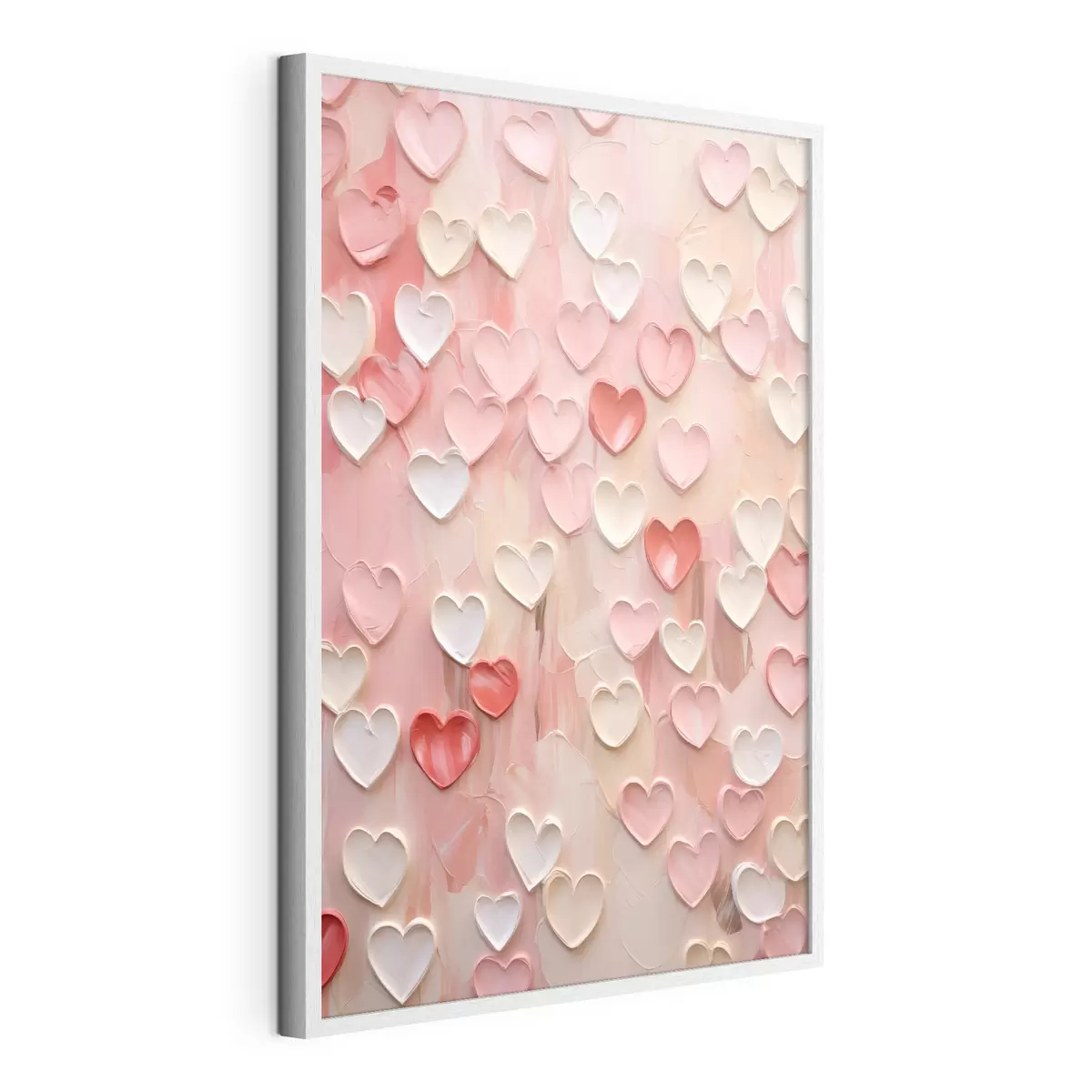 Poster Cuori in varie tonalità di pesca e rosa, realizzati con una tecnica pittorica a texture f48752