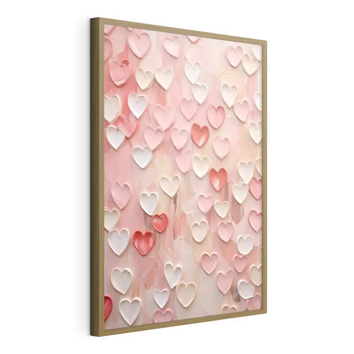 Poster Cuori in varie tonalità di pesca e rosa, realizzati con una tecnica pittorica a texture f48752