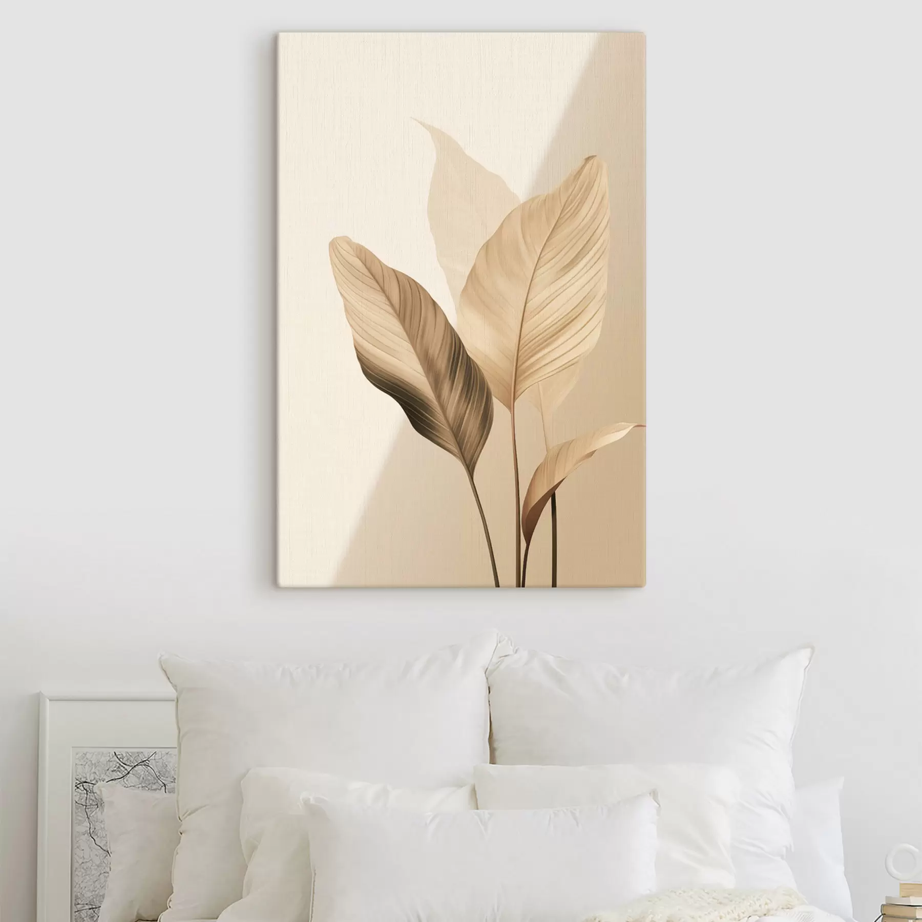 carta da parati Grandi foglie tropicali nei toni del beige e del marrone, su uno sfondo chiaro nr. s48726