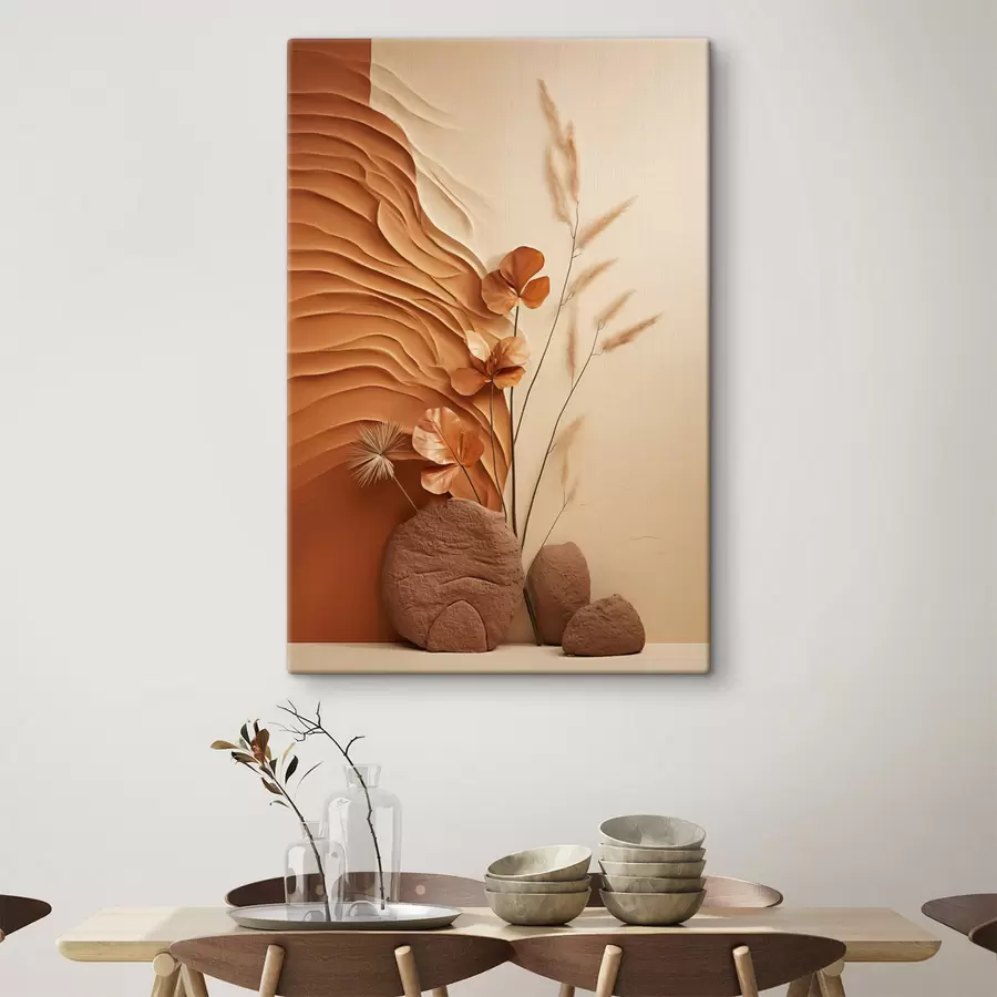 carta da parati Un'opera d'arte minimalista con fiori secchi ed erba della pampa, su uno sfondo materico nr. s48739