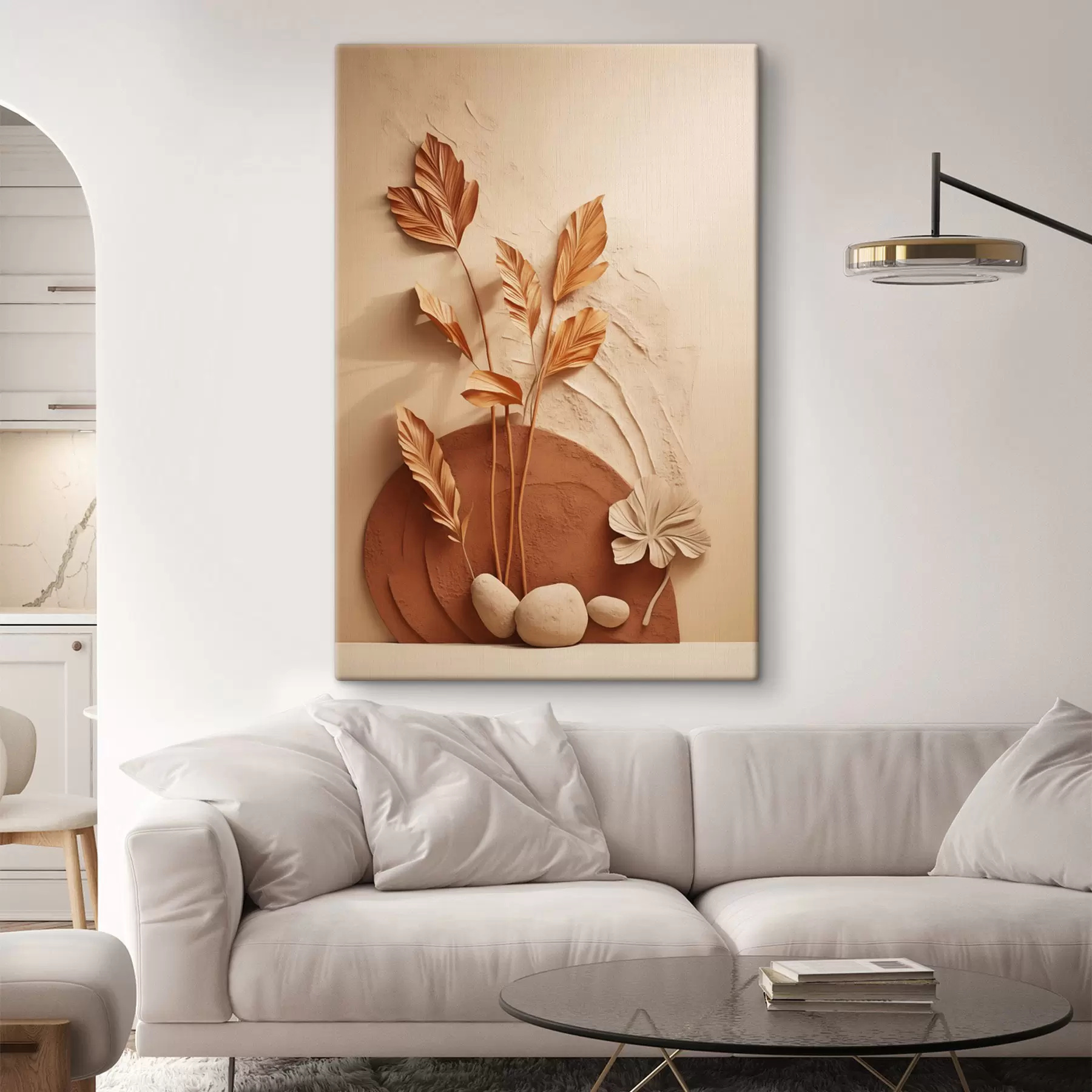 carta da parati Un'opera d'arte minimalista con fiori secchi ed erba della pampa, su uno sfondo materico nr. s48740