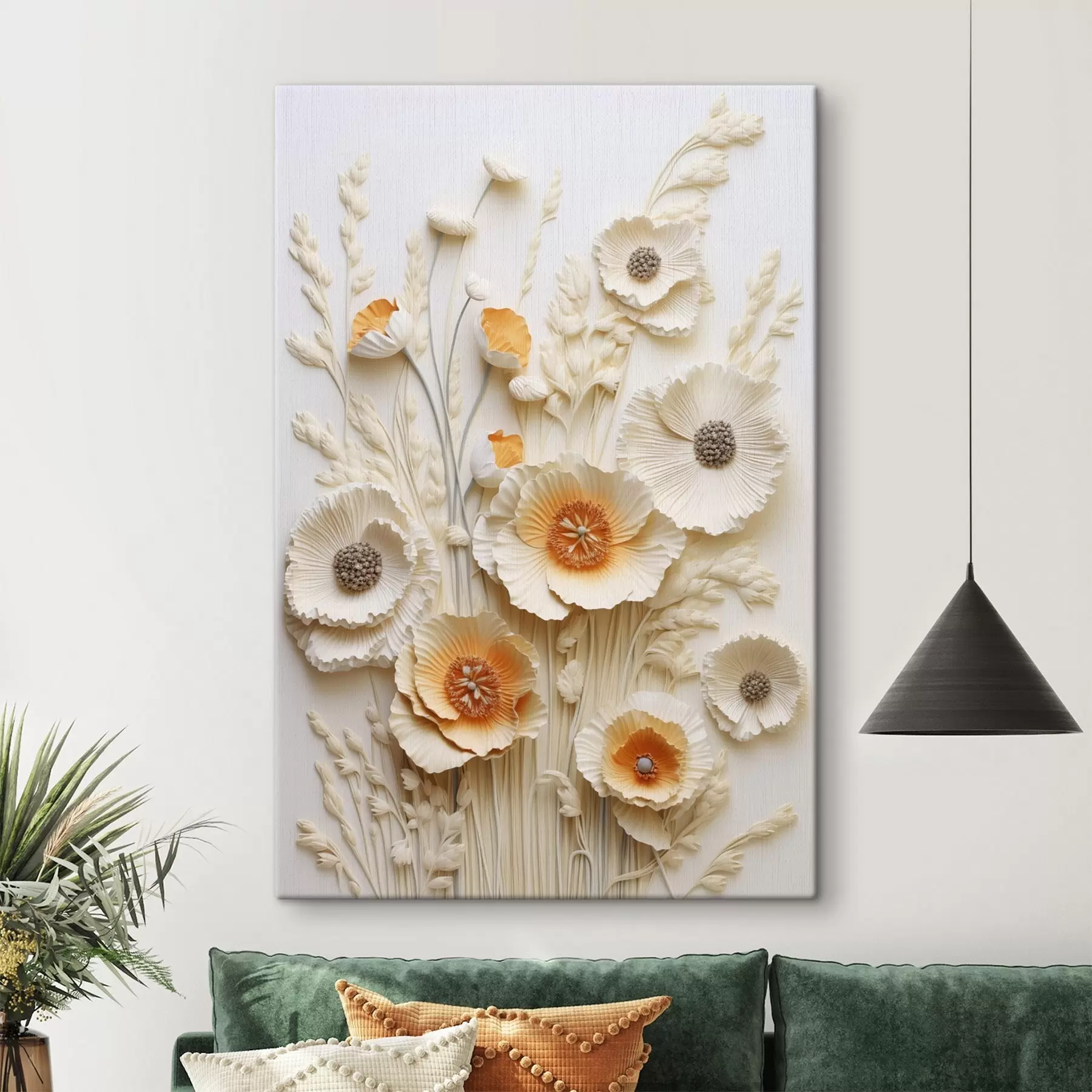 carta da parati Un bouquet di papaveri color crema e arancione con steli di grano essiccato nr. s48747