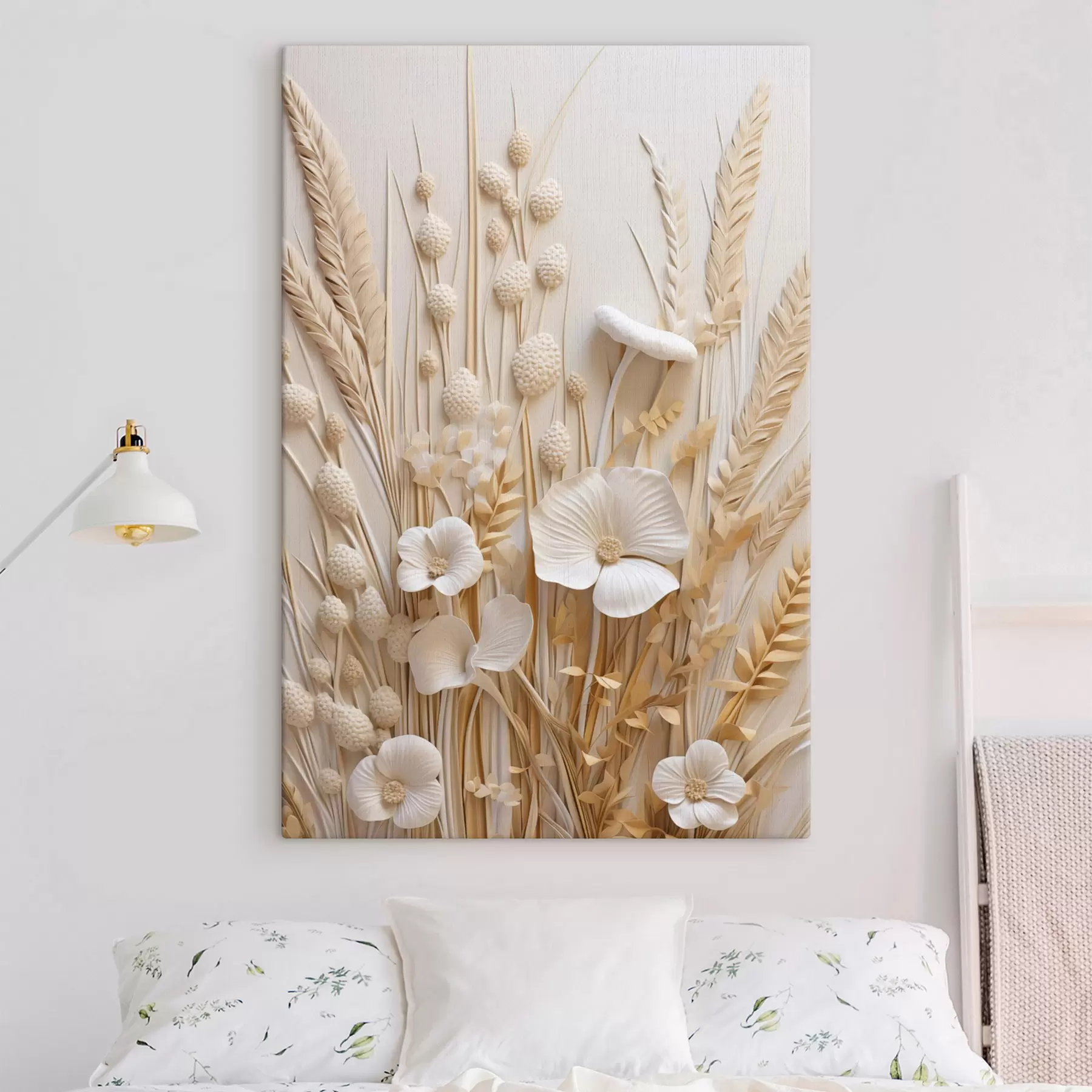 carta da parati Un bouquet di papaveri color crema con steli di grano essiccato nr. s48748