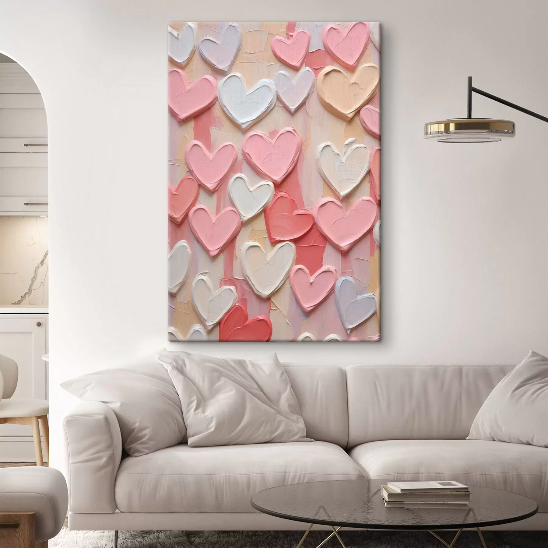 carta da parati Cuori in varie tonalità di pesca e rosa, realizzati con una tecnica pittorica a texture nr. s48751