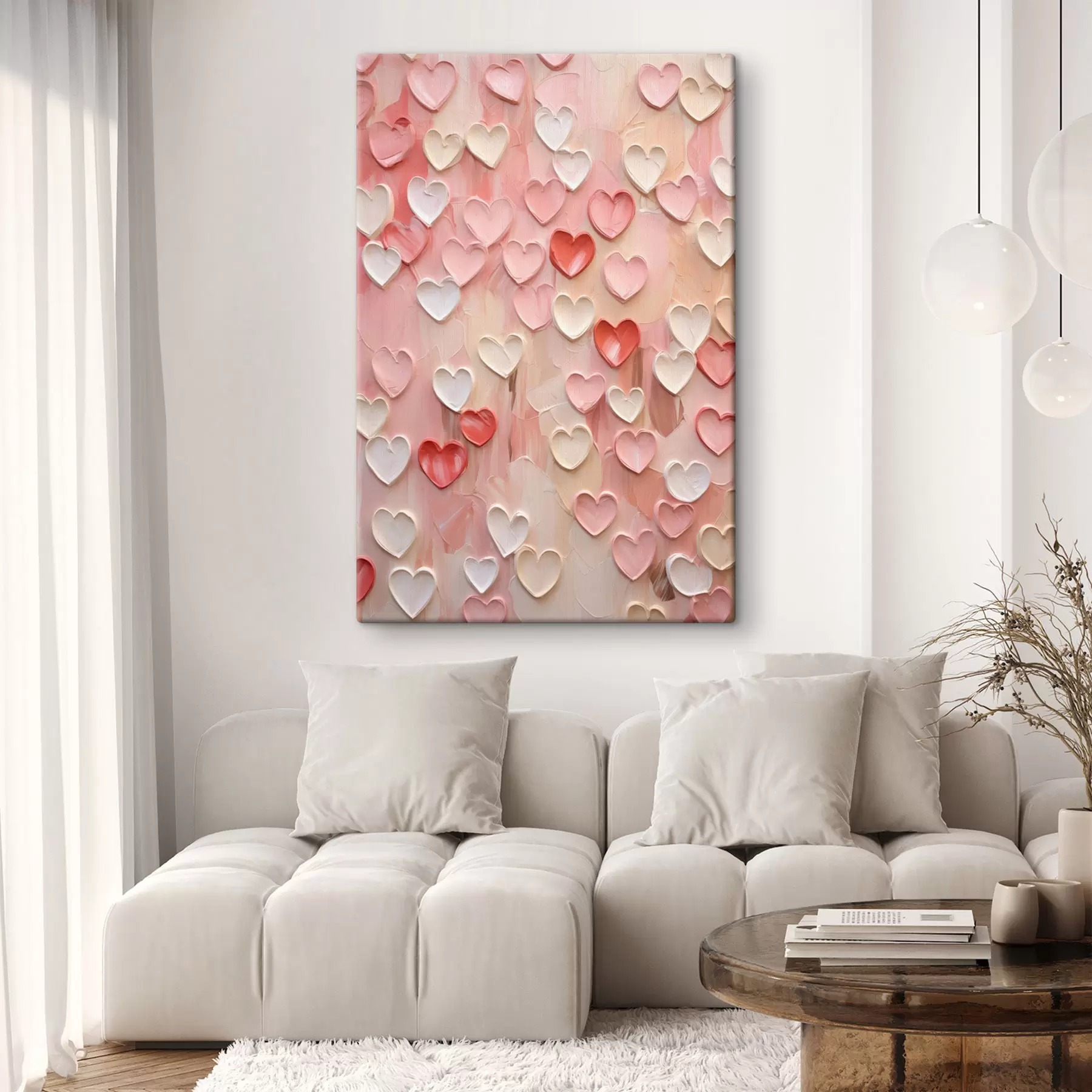 carta da parati Cuori in varie tonalità di pesca e rosa, realizzati con una tecnica pittorica a texture nr. s48752