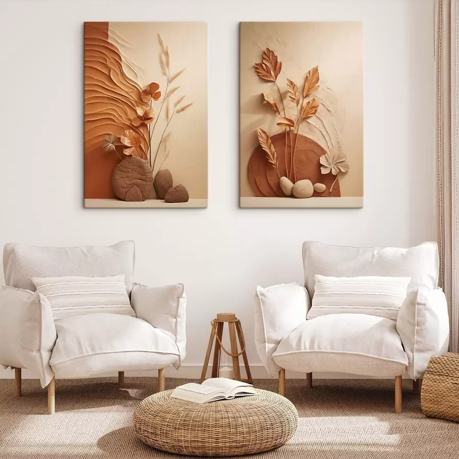 carta da parati Un'opera d'arte minimalista con fiori secchi ed erba della pampa, su uno sfondo materico nr. m30320