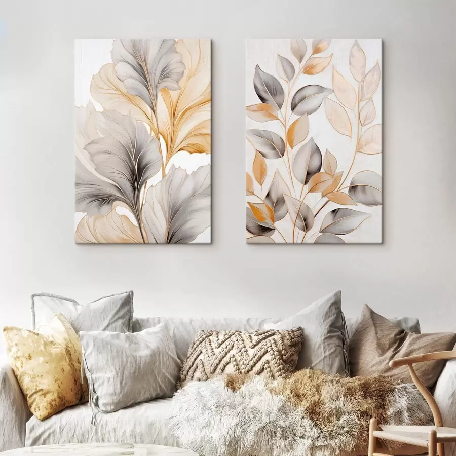 carta da parati Foglie grandi e traslucide nei toni del grigio e del giallo nr. m30323