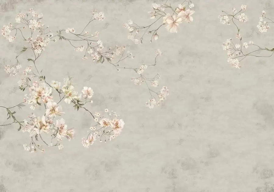 carta da parati Rami floreali in stile chinoiserie su sfondo grigio nr. w05427v1