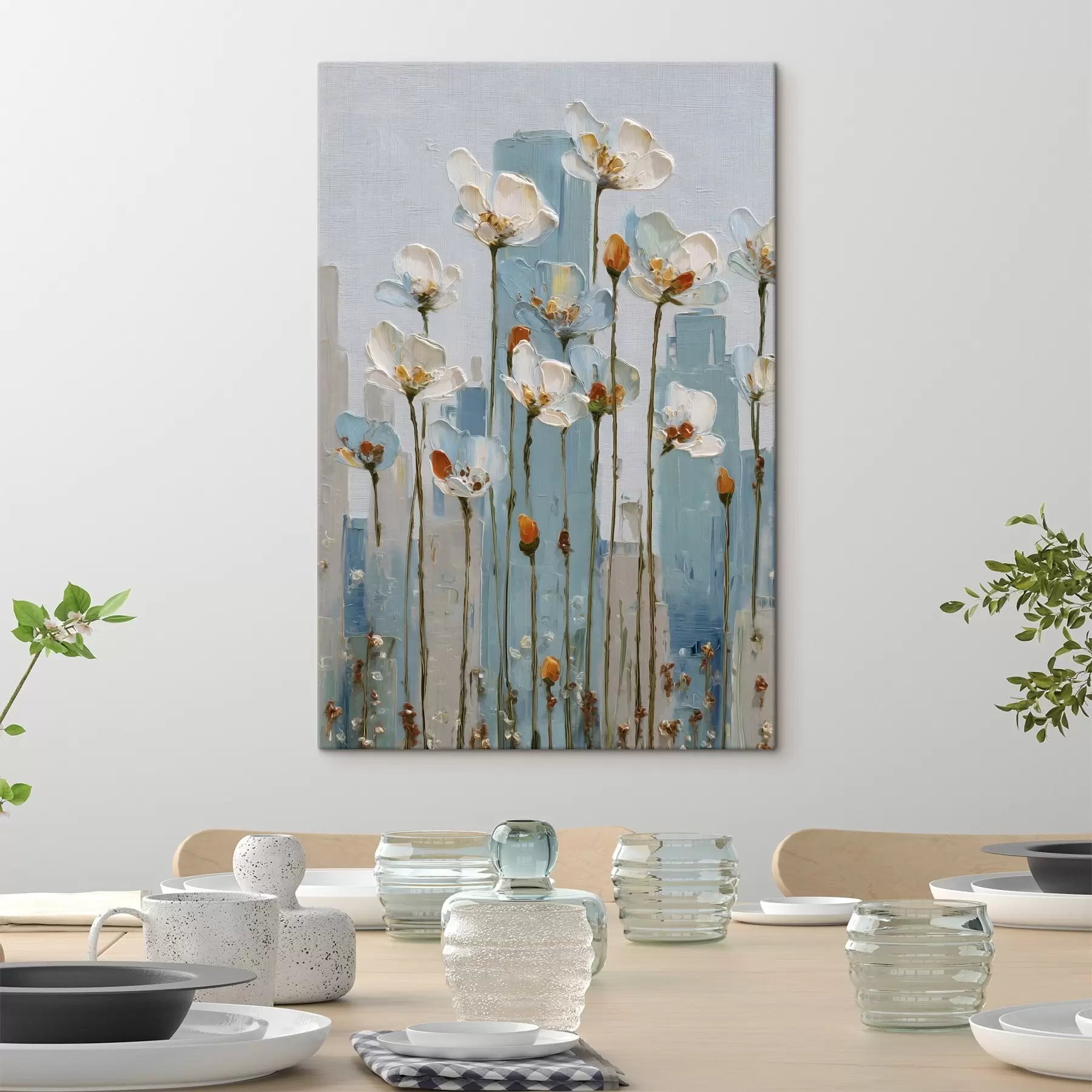 carta da parati fiori sullo sfondo della città, in stile pittura a olio nr. s48785