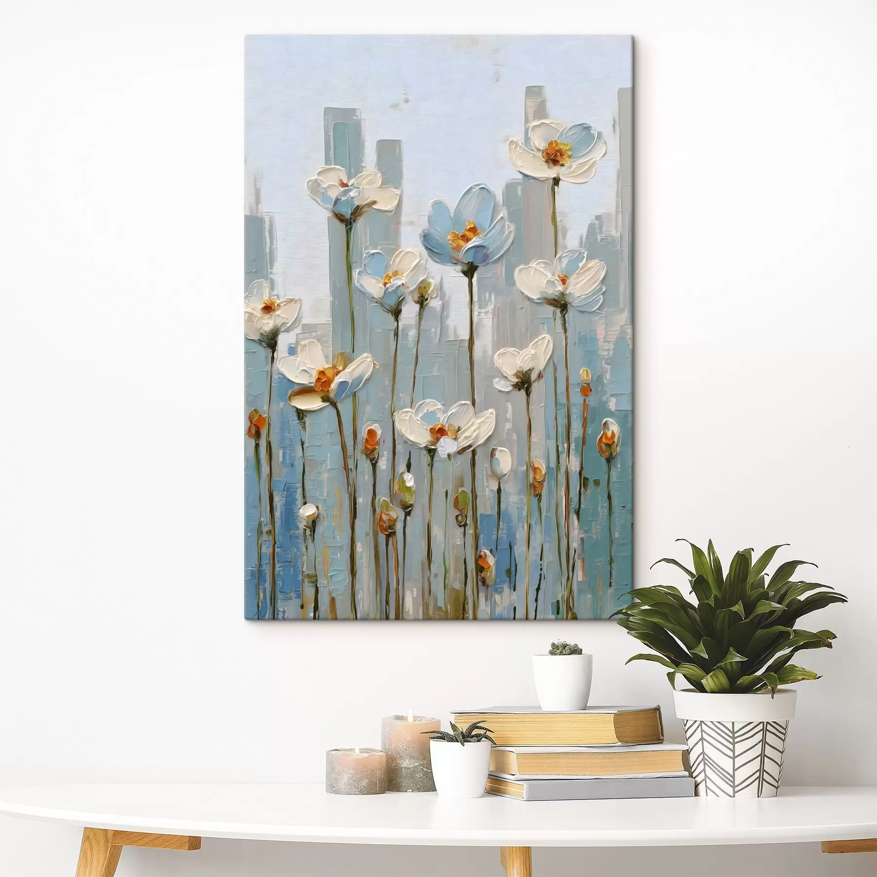 carta da parati fiori sullo sfondo della città, in stile pittura a olio nr. s48786