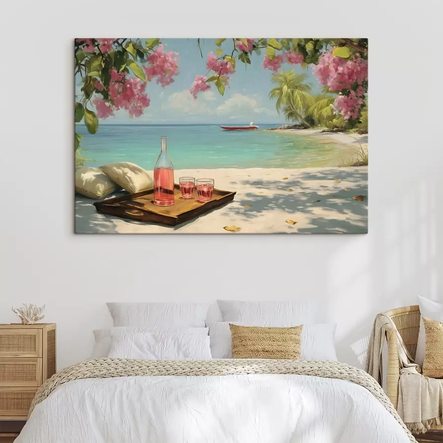 Quadro Tela Moderna Astratta Nautica 50x101 Cm Per Soggiorno Camera Letto Blu Verde Spiaggia