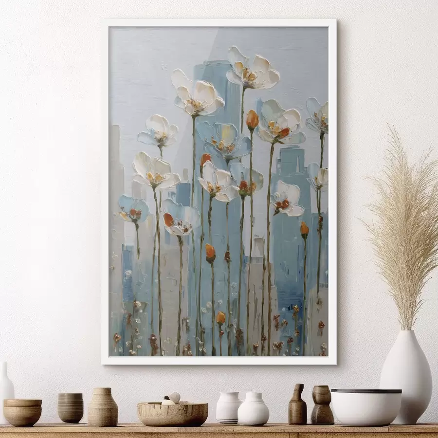 carta da parati fiori sullo sfondo della città, in stile pittura a olio nr. f48785