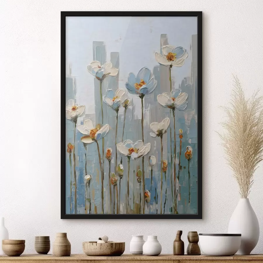 carta da parati fiori sullo sfondo della città, in stile pittura a olio nr. f48786