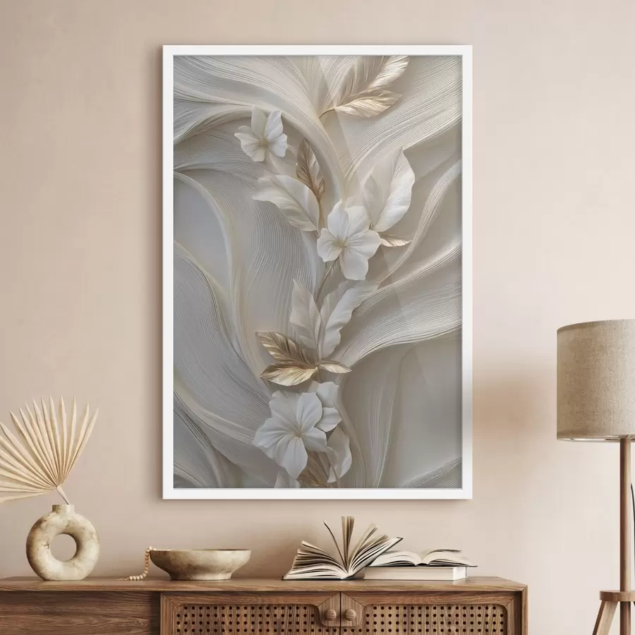 carta da parati una raffinata riproduzione di foglie, trame e fiori tridimensionali nr. f48787