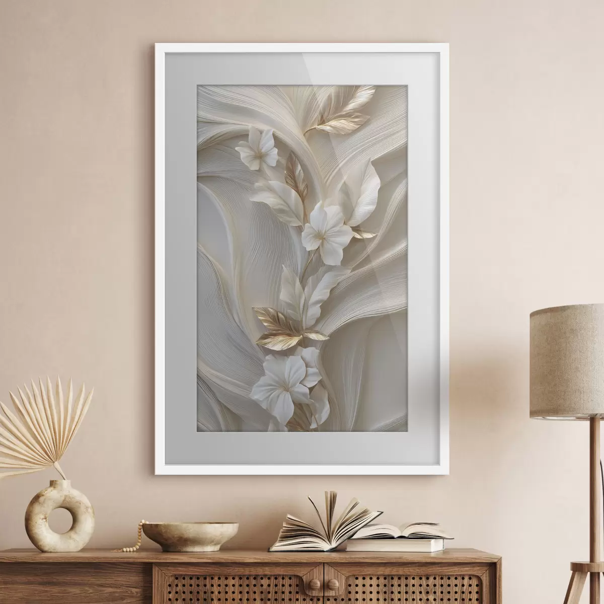 Poster una raffinata riproduzione di foglie, trame e fiori tridimensionali f48787