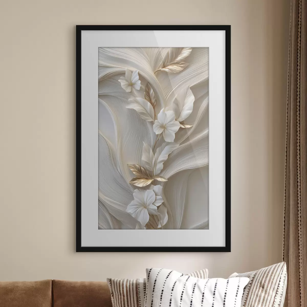 Poster una raffinata riproduzione di foglie, trame e fiori tridimensionali f48787