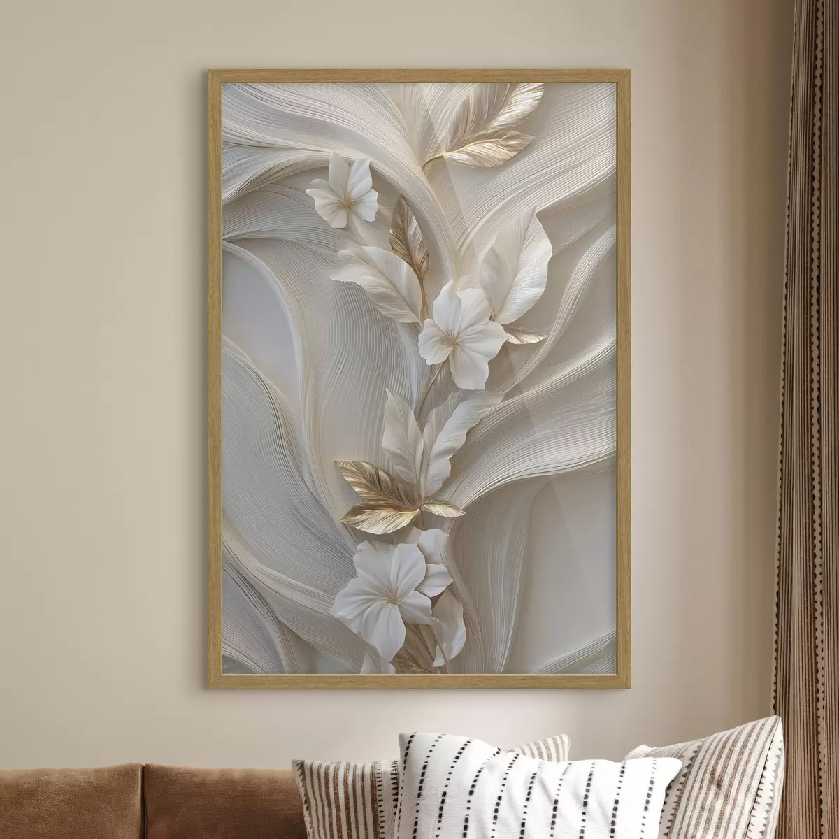 Poster una raffinata riproduzione di foglie, trame e fiori tridimensionali f48787