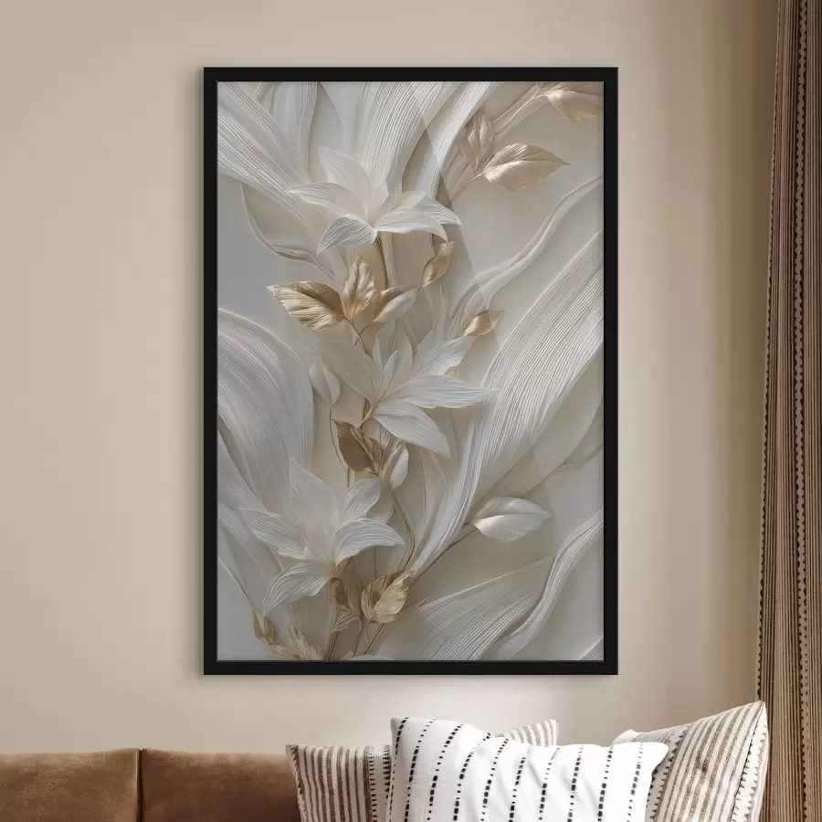 carta da parati una raffinata riproduzione di foglie, trame e fiori tridimensionali nr. f48788