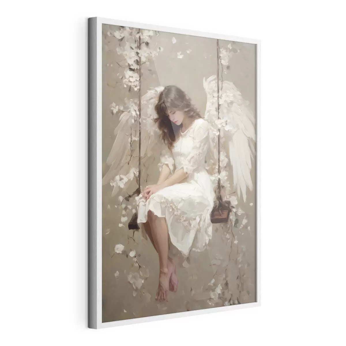 Poster una bambina angelica su un'altalena, dipinta in stile ad olio f48789