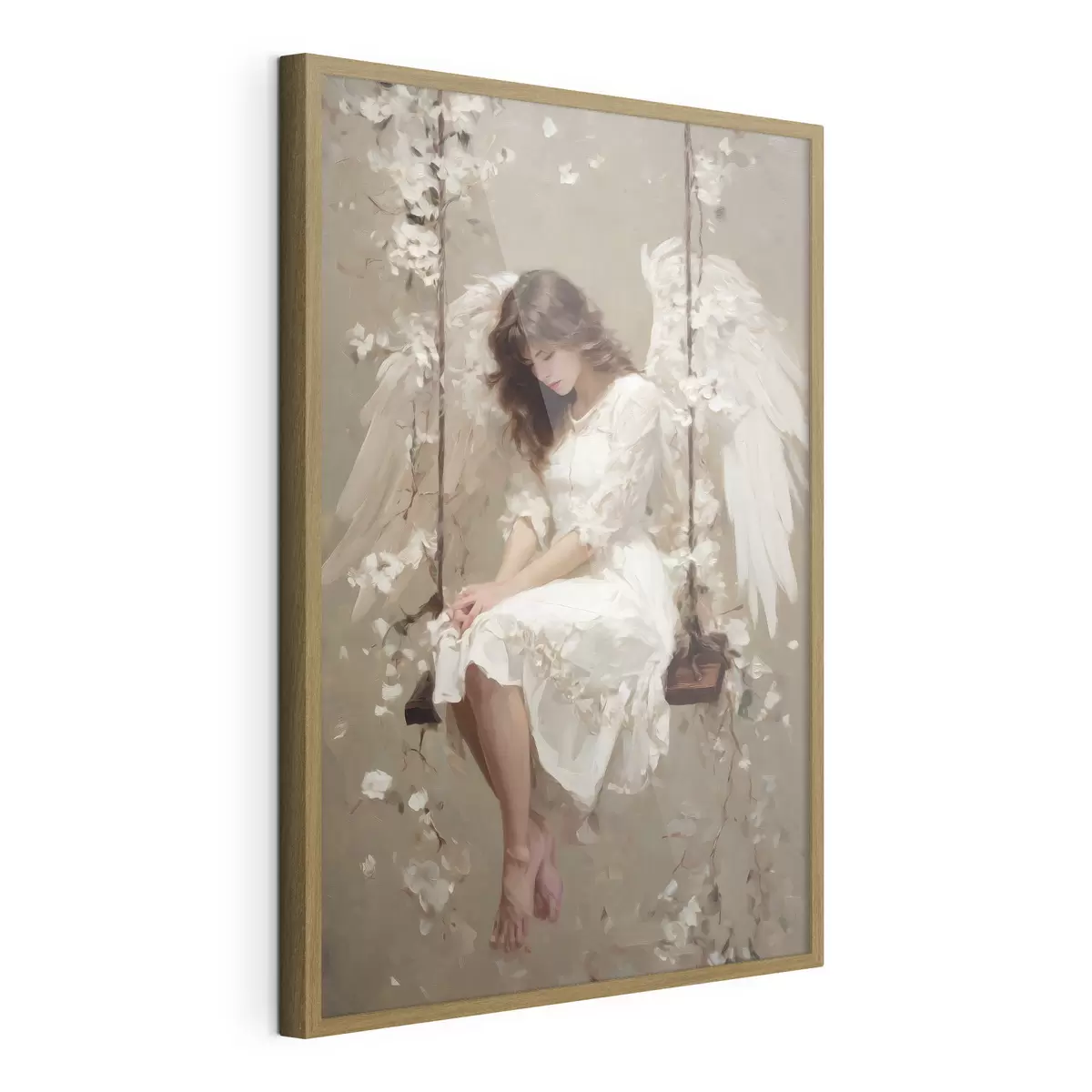 Poster una bambina angelica su un'altalena, dipinta in stile ad olio f48789