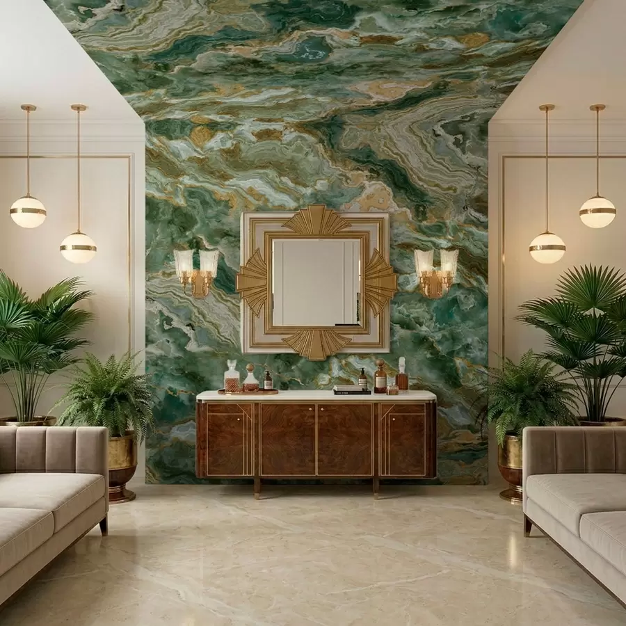 carta da parati Struttura in onice verde con venature sinuose a strati nr. w05429