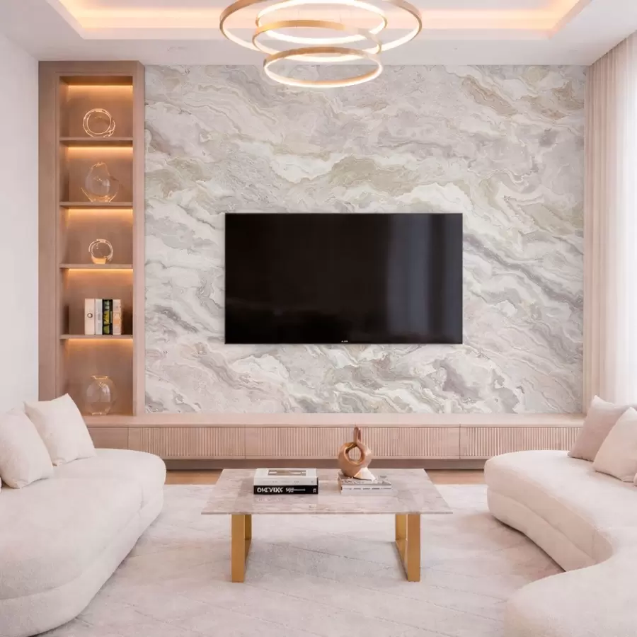 carta da parati Onice chiaro con strati fluenti nei toni del beige e del grigio nr. w05430