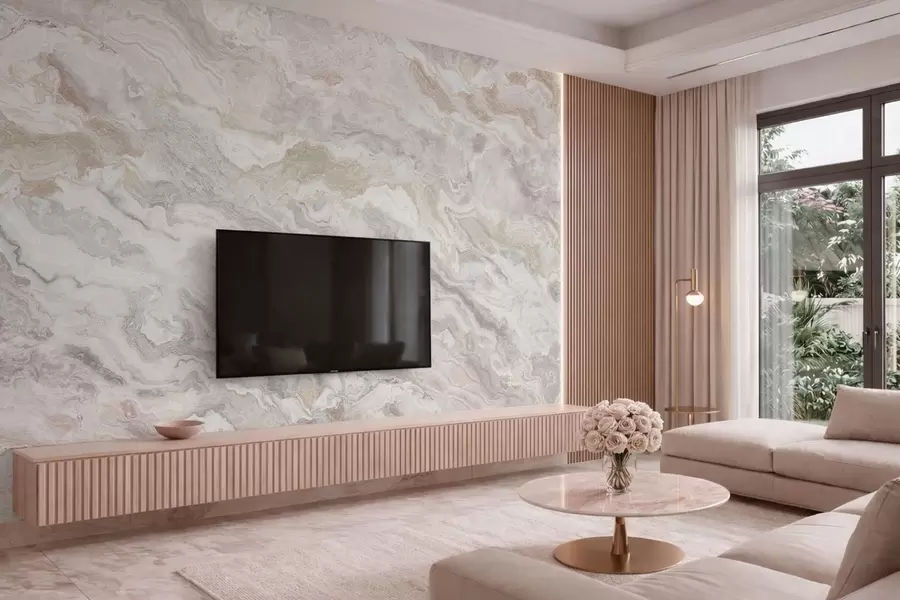 carta da parati Onice chiaro con strati fluenti nei toni del beige e del grigio nr. w05430