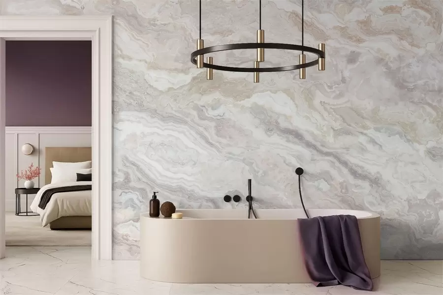 carta da parati Onice chiaro con strati fluenti nei toni del beige e del grigio nr. w05430