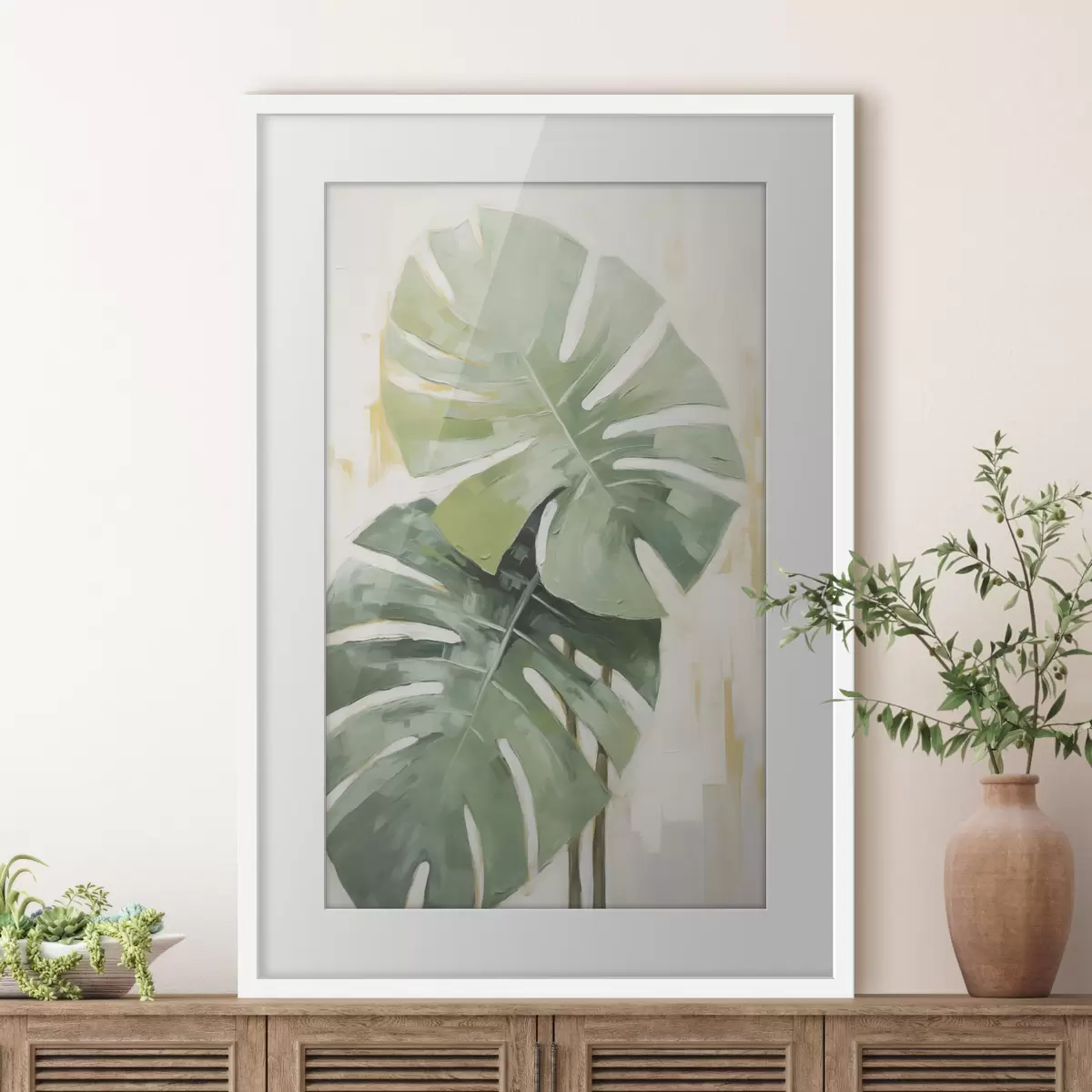 Poster Pittura a imitazione di foglie tropicali f48763