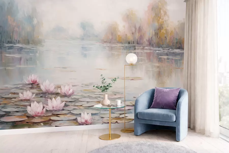 carta da parati Lago impressionista con ninfee e luce soffusa nr. w05515