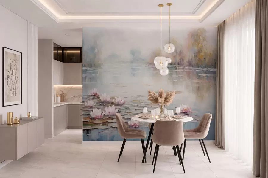 carta da parati Lago impressionista con ninfee e luce soffusa nr. w05515