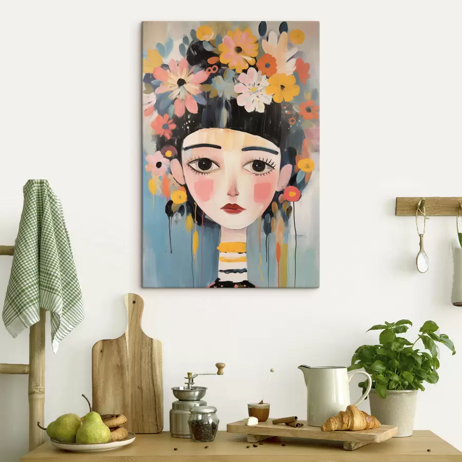 carta da parati Ritratto di una donna con dei fiori tra i capelli, in stile astratto nr. s48935