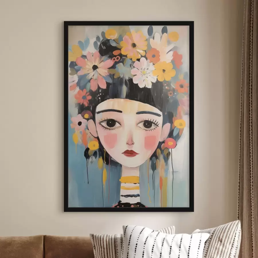 carta da parati Ritratto di una donna con dei fiori tra i capelli, in stile astratto nr. f48935