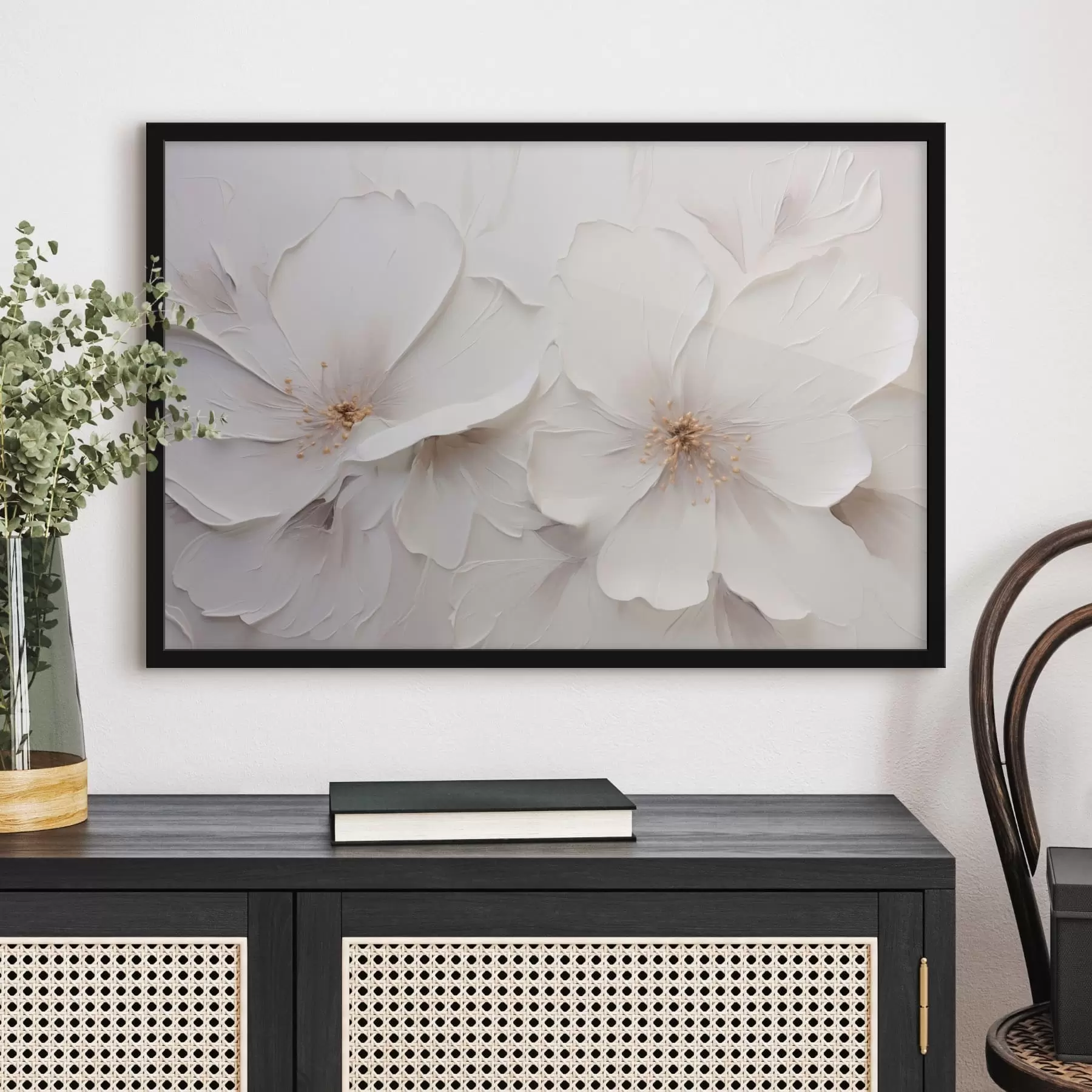carta da parati Fiori bianchi in rilievo in stile minimalista con delicate ombre nr. f48796