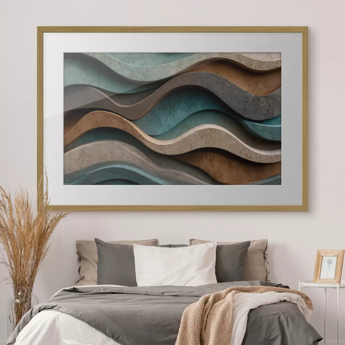 Poster Strati ondulati astratti nei toni del verde acqua e del terracotta f48797
