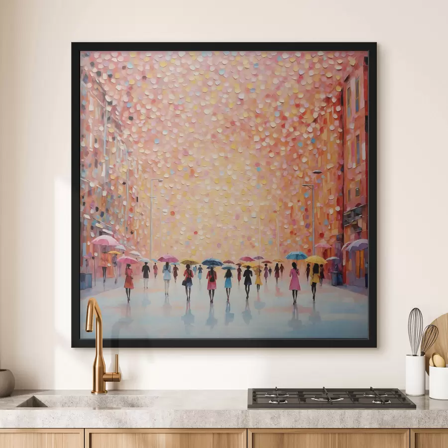 carta da parati Scena urbana impressionista con ombrelli e riflessi nr. f48803