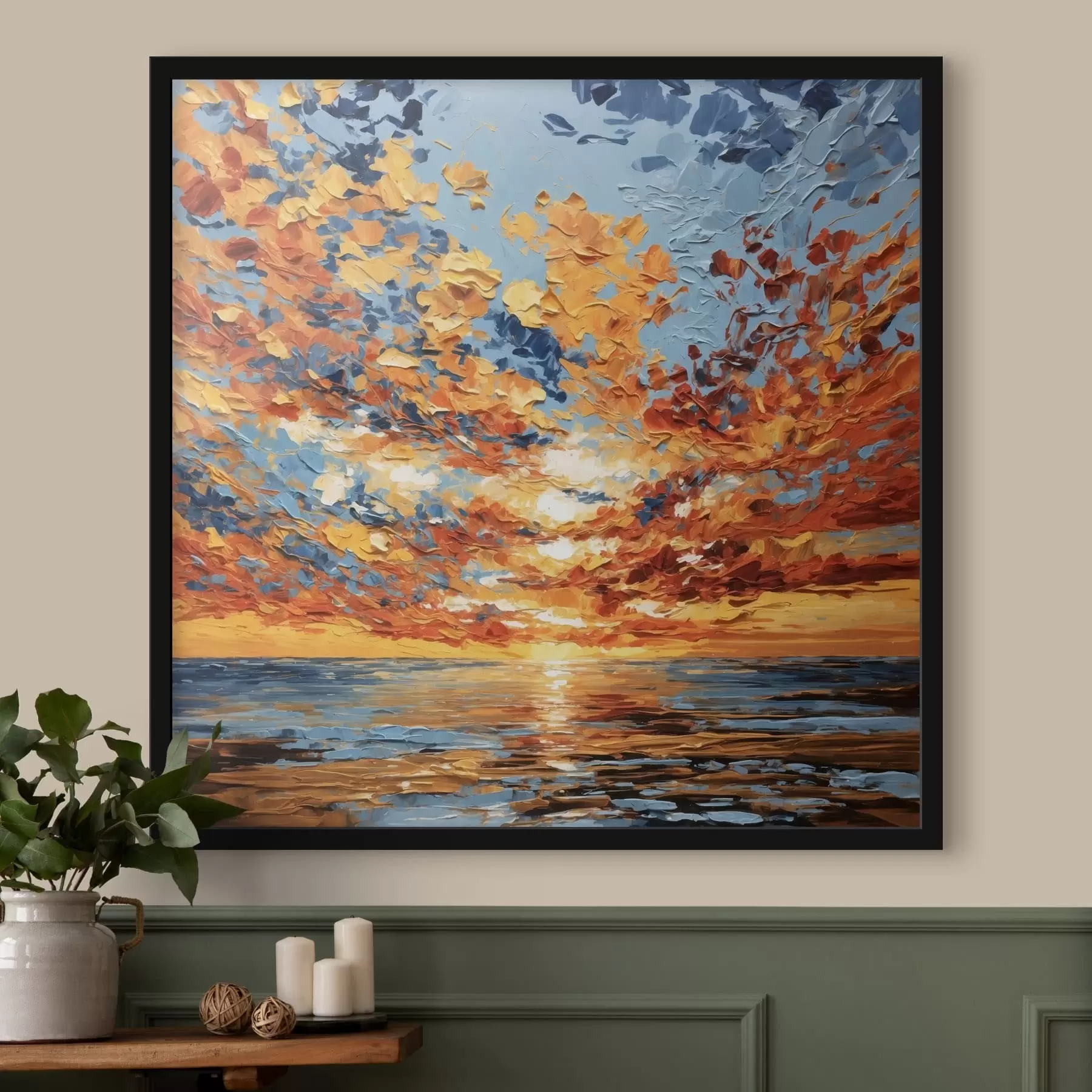 carta da parati Tramonto spettacolare sul mare in stile impasto nr. f48810