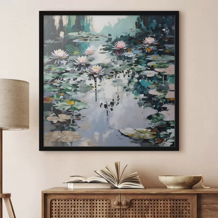 carta da parati Impressionismo: lo stagno delle ninfee in tonalità scure nr. f48814