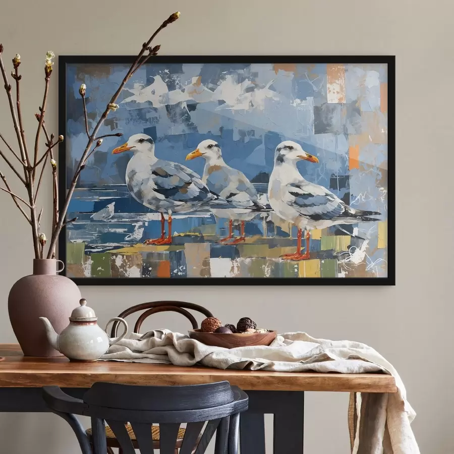 carta da parati Gabbiani in stile modernista su sfondo astratto nr. f48822