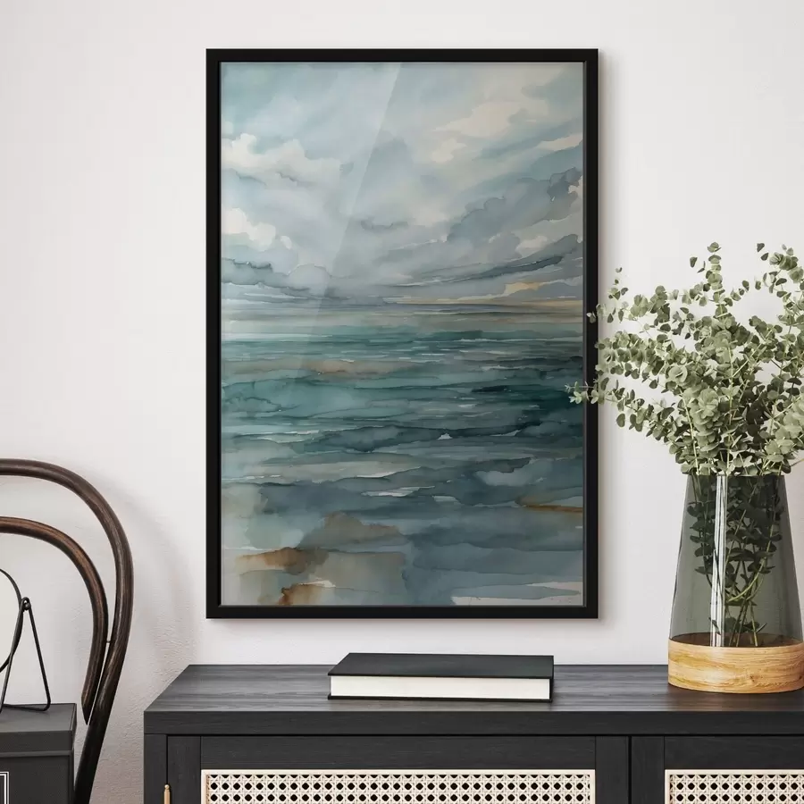 carta da parati Acquerello: mare calmo sotto un cielo nuvoloso nr. f48824