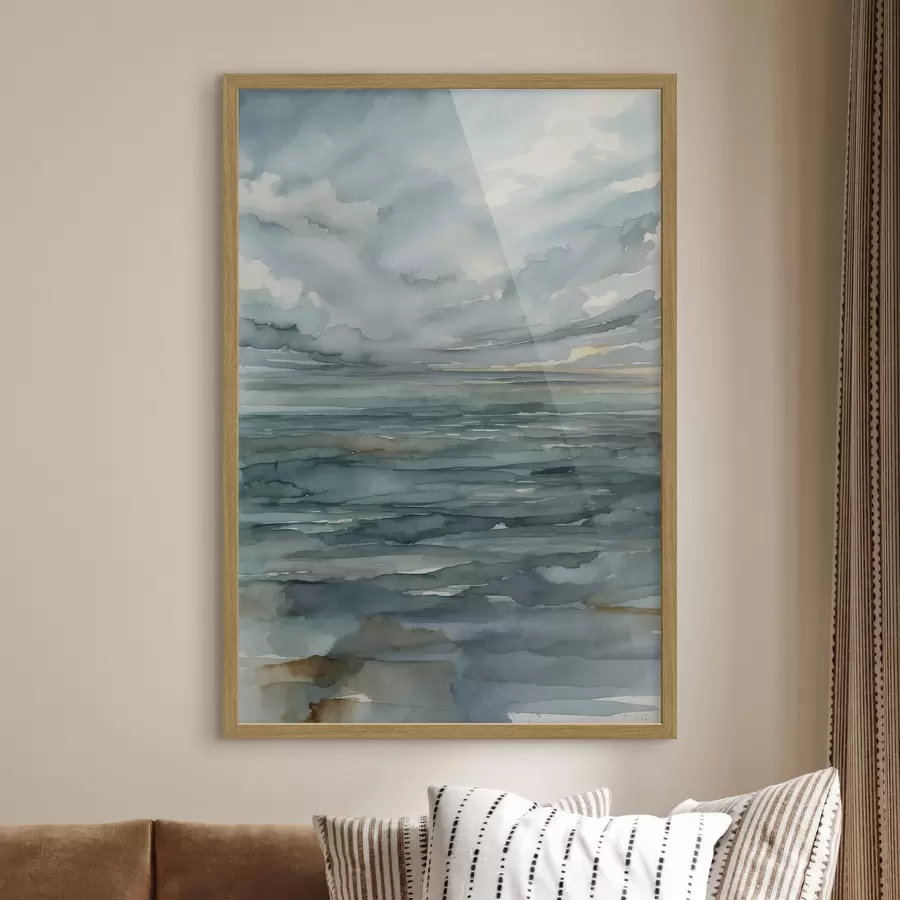 carta da parati Acquerello: mare calmo sotto un cielo nuvoloso nr. f48824