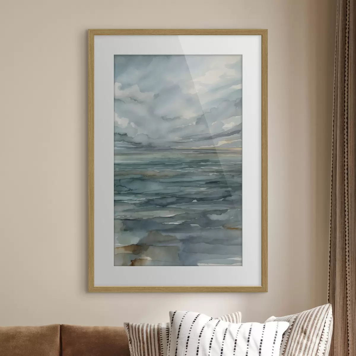 Poster Acquerello: mare calmo sotto un cielo nuvoloso f48824