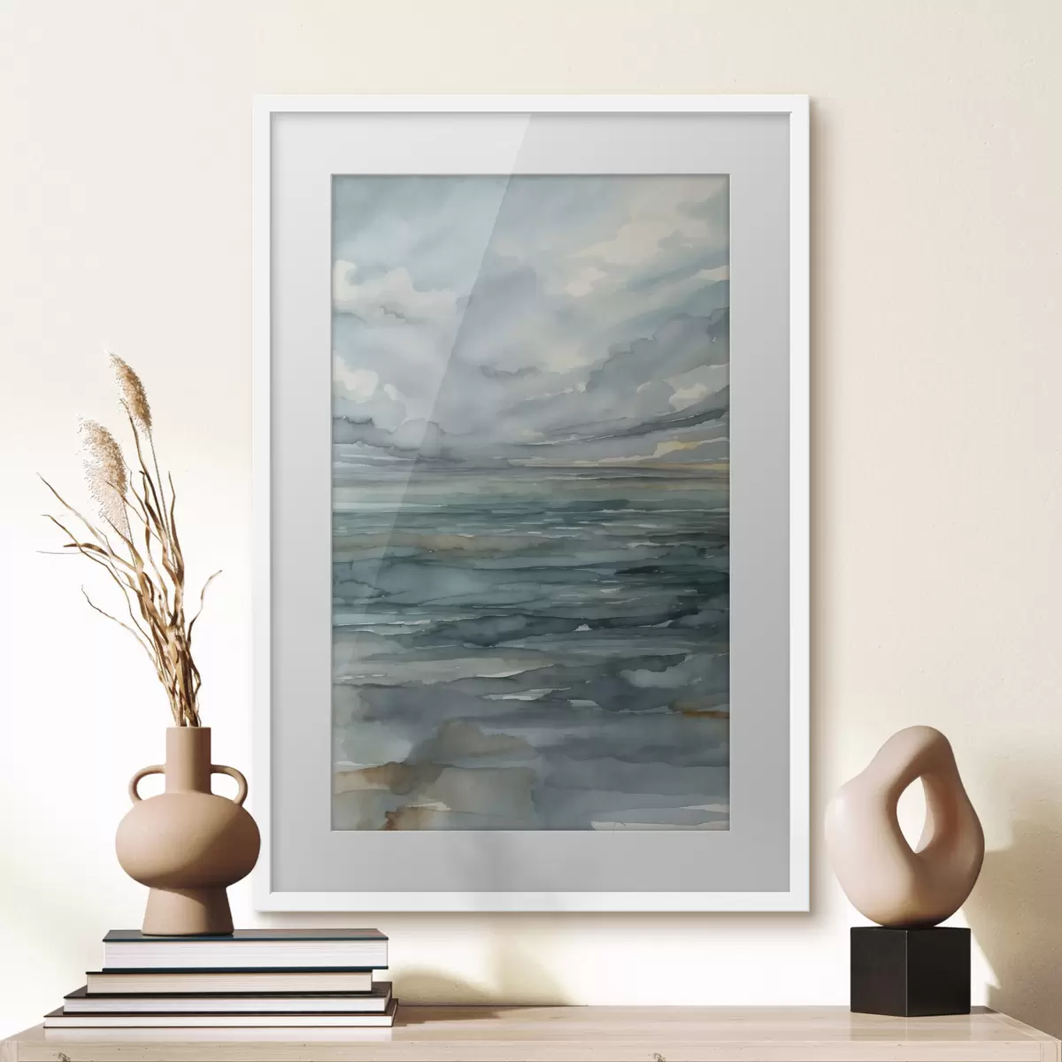 Poster Acquerello: mare calmo sotto un cielo nuvoloso f48824