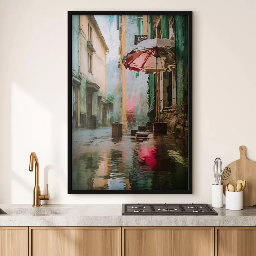 carta da parati Realismo: strada piovosa con ombrello e riflessi nr. f48829