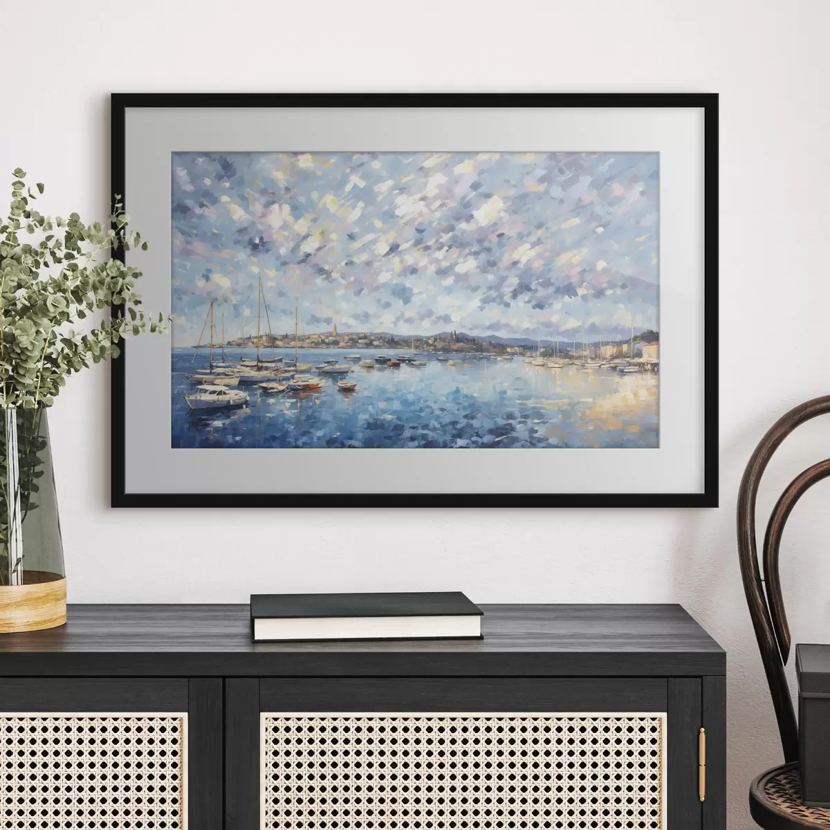Poster Porto impressionista con barche e città f48831