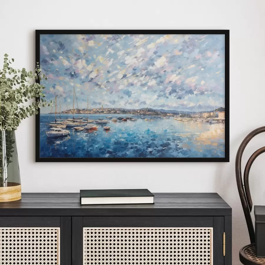 carta da parati Porto impressionista con barche e città nr. f48831