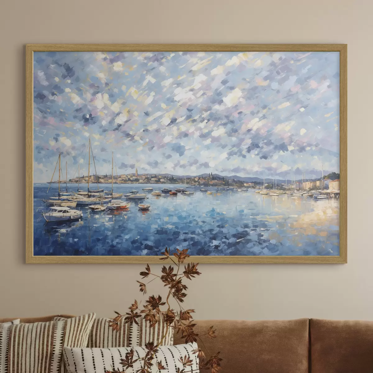Poster Porto impressionista con barche e città f48831