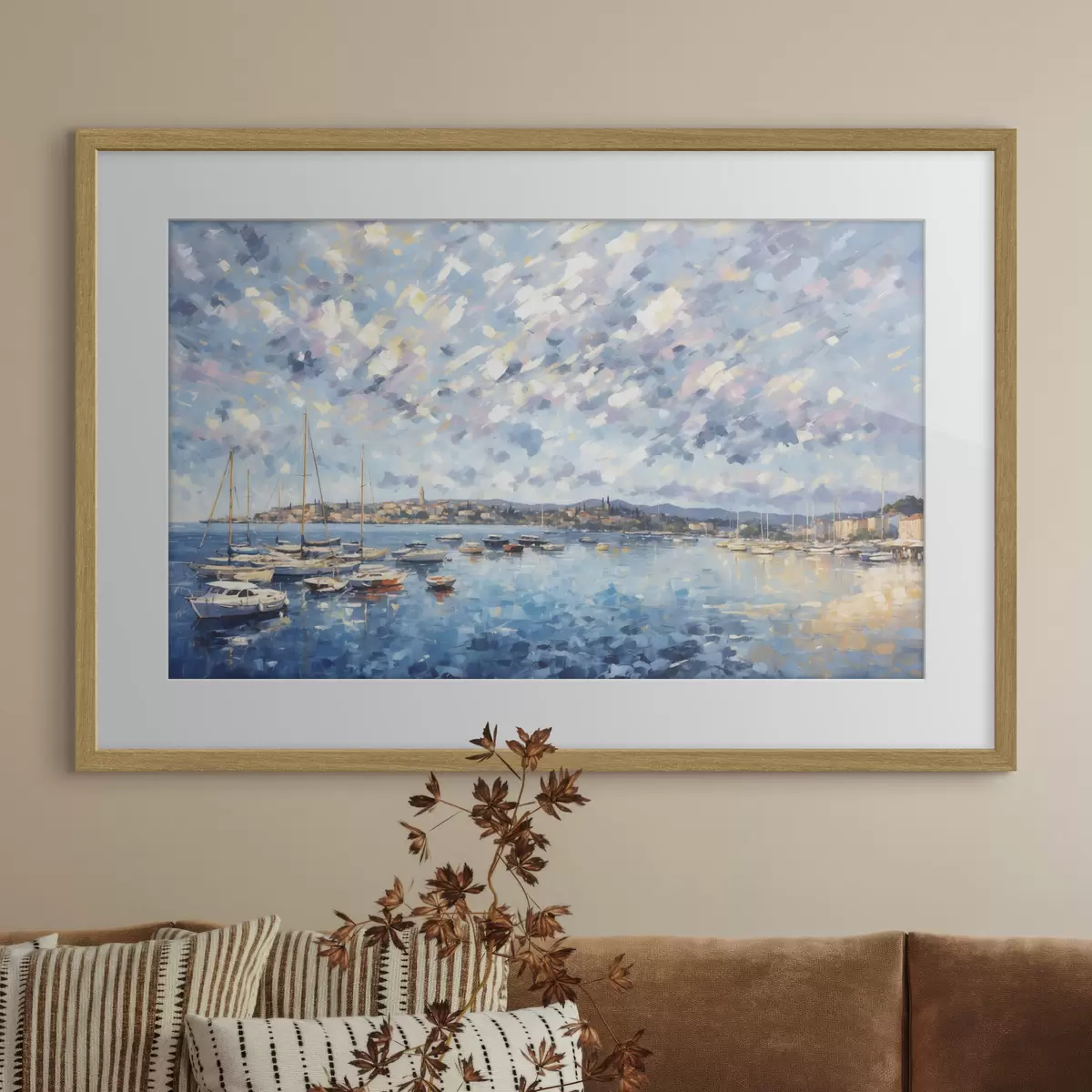 Poster Porto impressionista con barche e città f48831